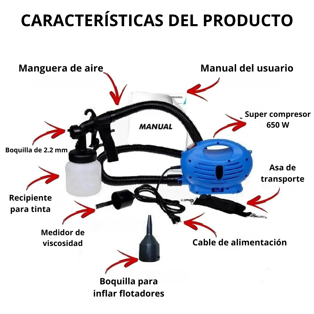 SOLO HOY 40% OFF - Pistola de pintura portátil de 650 W con compresor de alta presión